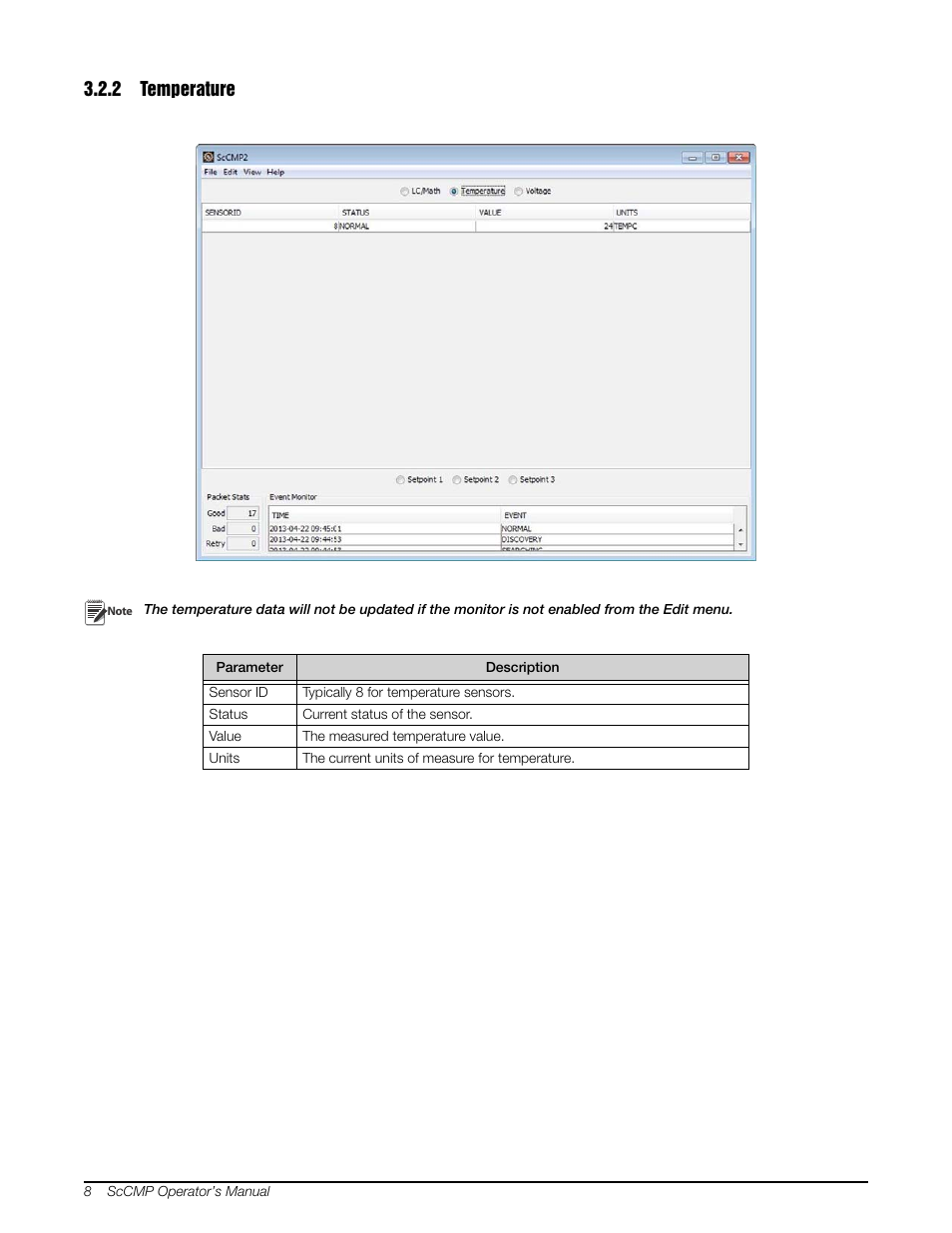 2 temperature, Temperature | Rice Lake MSI-8000 RF Remote Display - ScaleCore Configuration Management Program (ScCMP) User Manual | Page 12 / 44