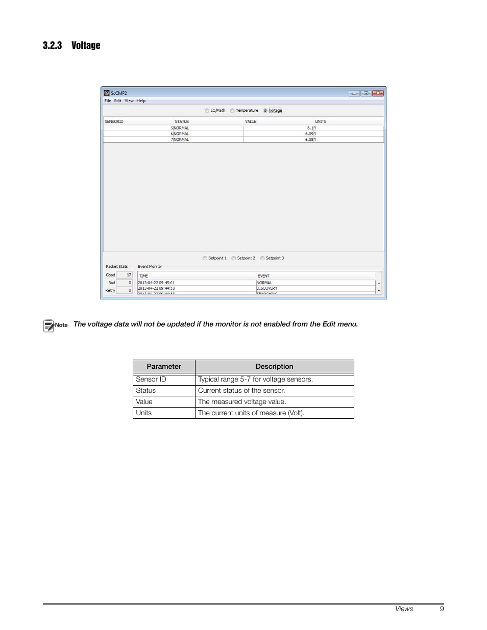 3 voltage, Voltage | Rice Lake MSI-8000 RF Remote Display - ScaleCore Configuration Management Program (ScCMP) User Manual | Page 13 / 44