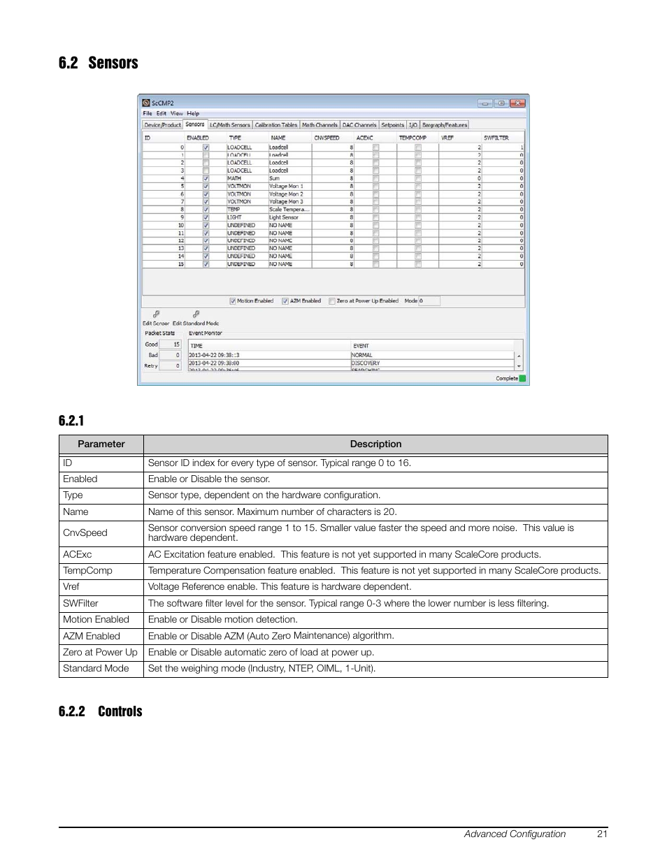 2 sensors, 1 parameters, 2 controls | Parameters, Controls | Rice Lake MSI-8000 RF Remote Display - ScaleCore Configuration Management Program (ScCMP) User Manual | Page 25 / 44