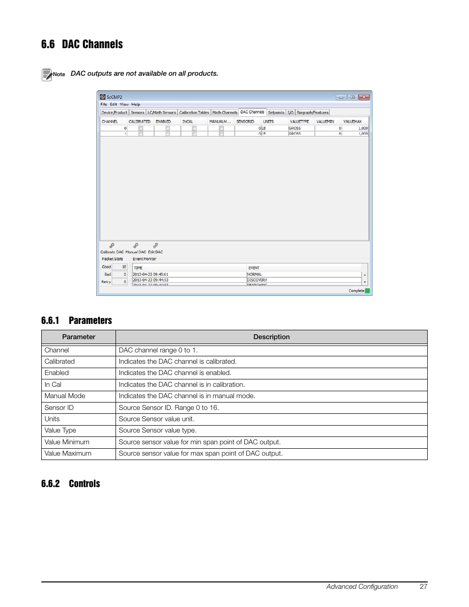 6 dac channels, 1 parameters, 2 controls | Parameters, Controls | Rice Lake MSI-8000 RF Remote Display - ScaleCore Configuration Management Program (ScCMP) User Manual | Page 31 / 44