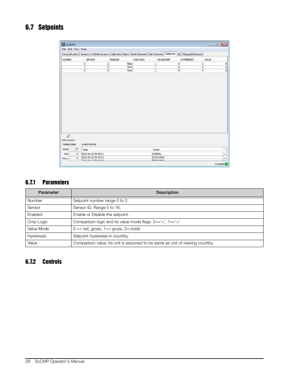 7 setpoints, 1 parameters, 2 controls | Parameters, Controls | Rice Lake MSI-8000 RF Remote Display - ScaleCore Configuration Management Program (ScCMP) User Manual | Page 32 / 44