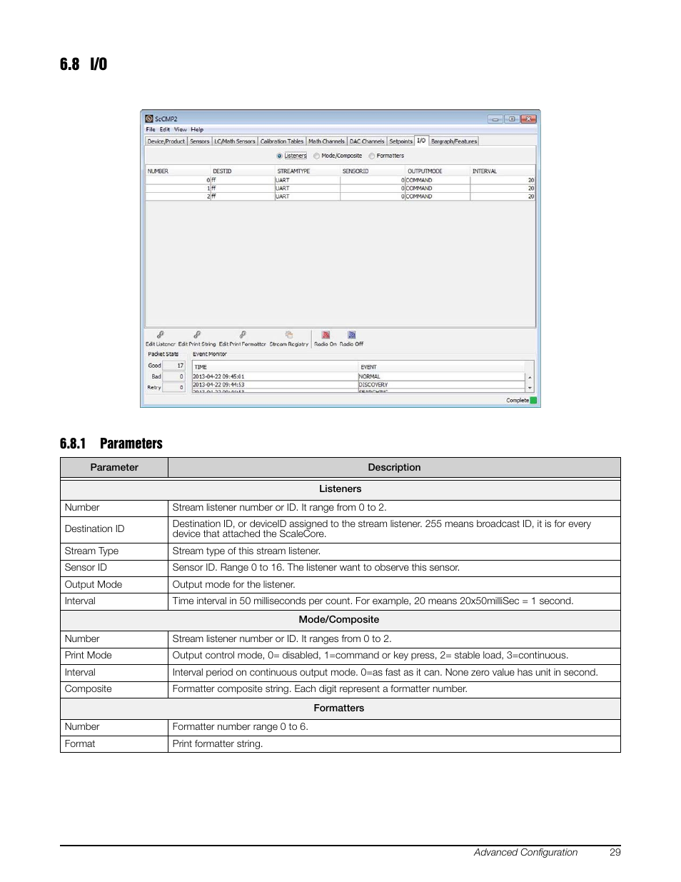 8 i/o, 1 parameters, Parameters | Rice Lake MSI-8000 RF Remote Display - ScaleCore Configuration Management Program (ScCMP) User Manual | Page 33 / 44