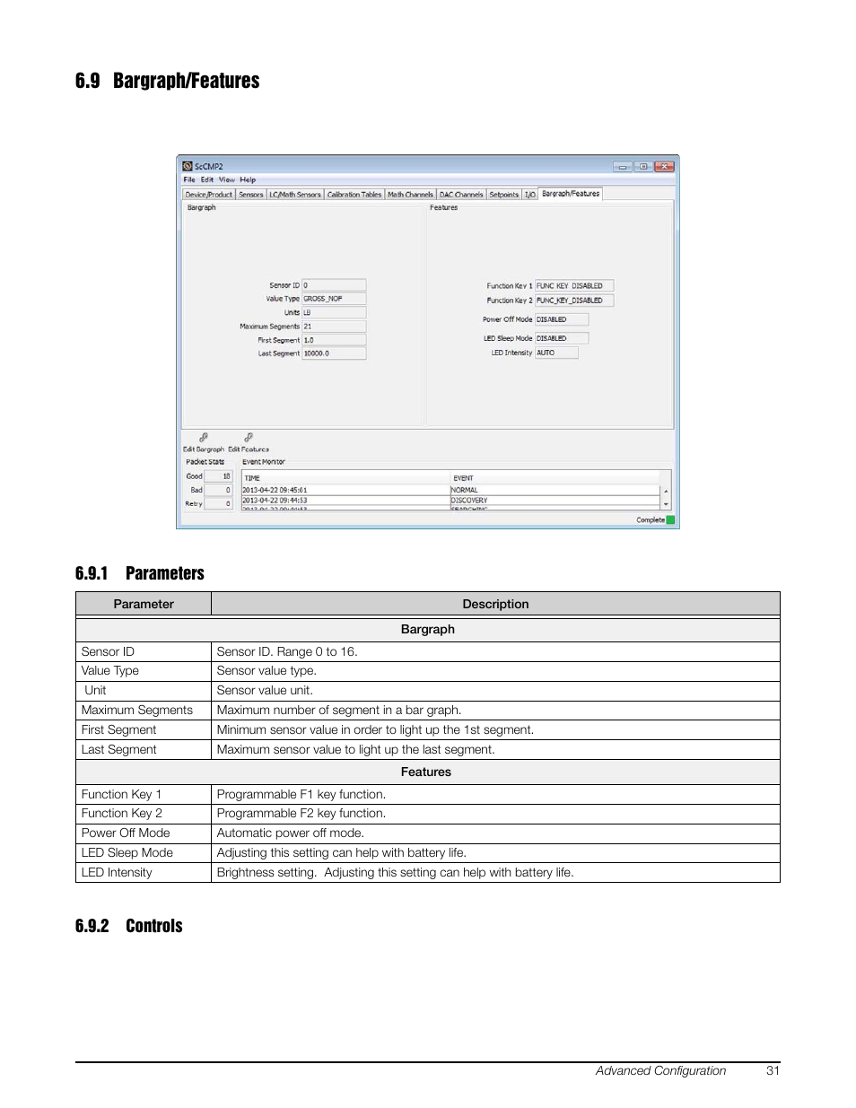 9 bargraph/features, 1 parameters, 2 controls | Parameters, Controls | Rice Lake MSI-8000 RF Remote Display - ScaleCore Configuration Management Program (ScCMP) User Manual | Page 35 / 44