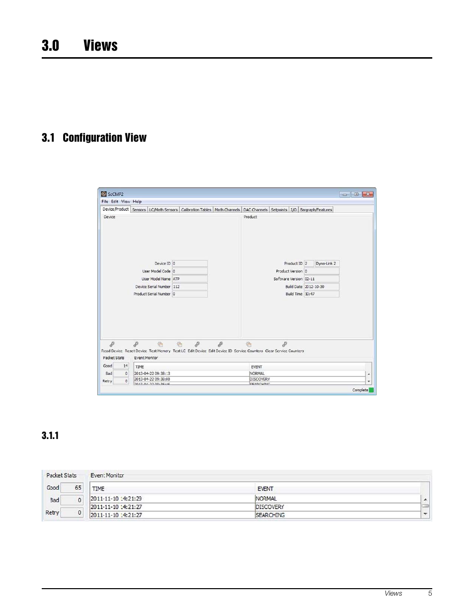 0 views, 1 configuration view, 1 event monitor | Views, Event monitor | Rice Lake MSI-8000 RF Remote Display - ScaleCore Configuration Management Program (ScCMP) User Manual | Page 9 / 44