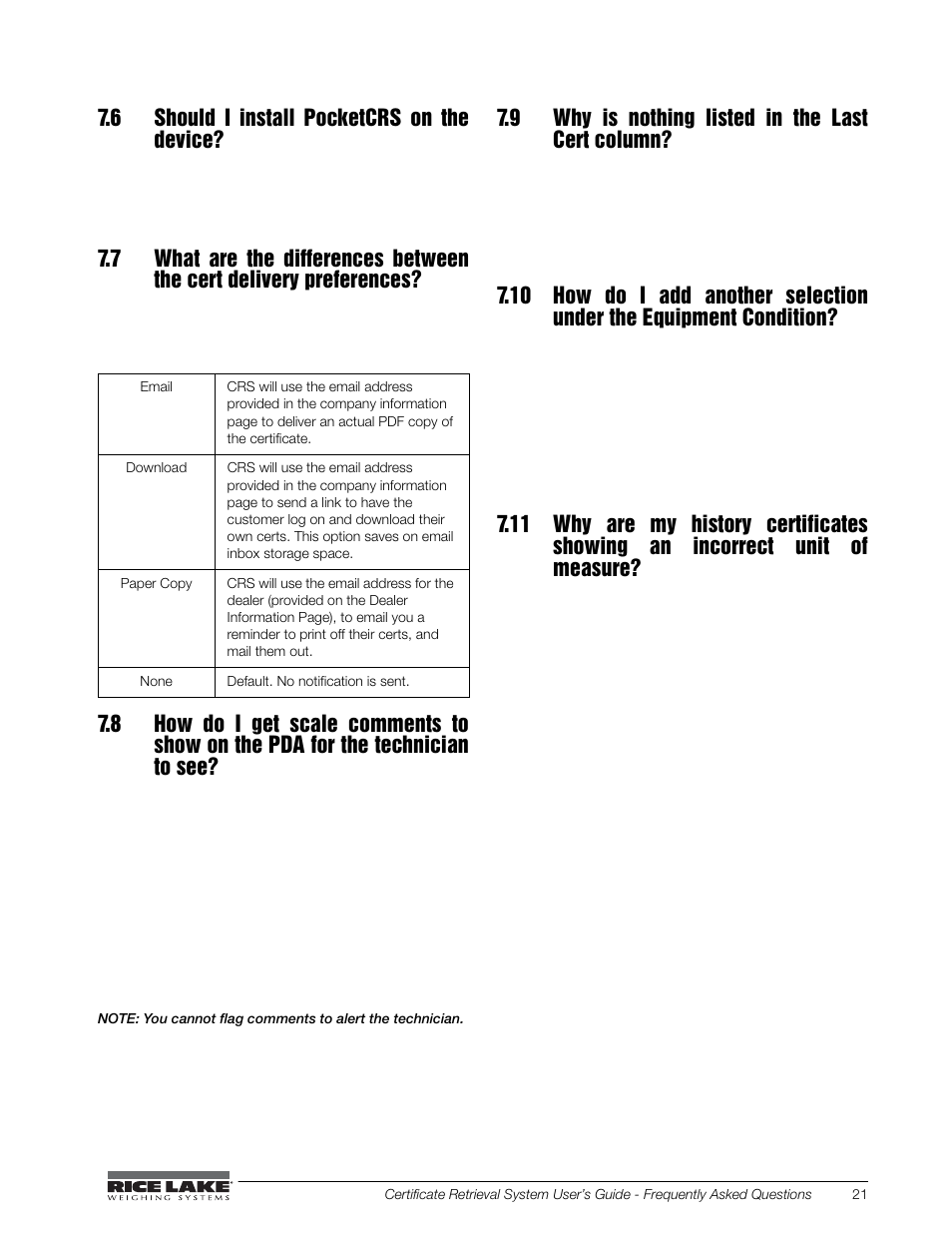 6 should i install pocketcrs on the device, 9 why is nothing listed in the last cert column | Rice Lake CRS-Certificate Retrieval System User Manual | Page 25 / 36