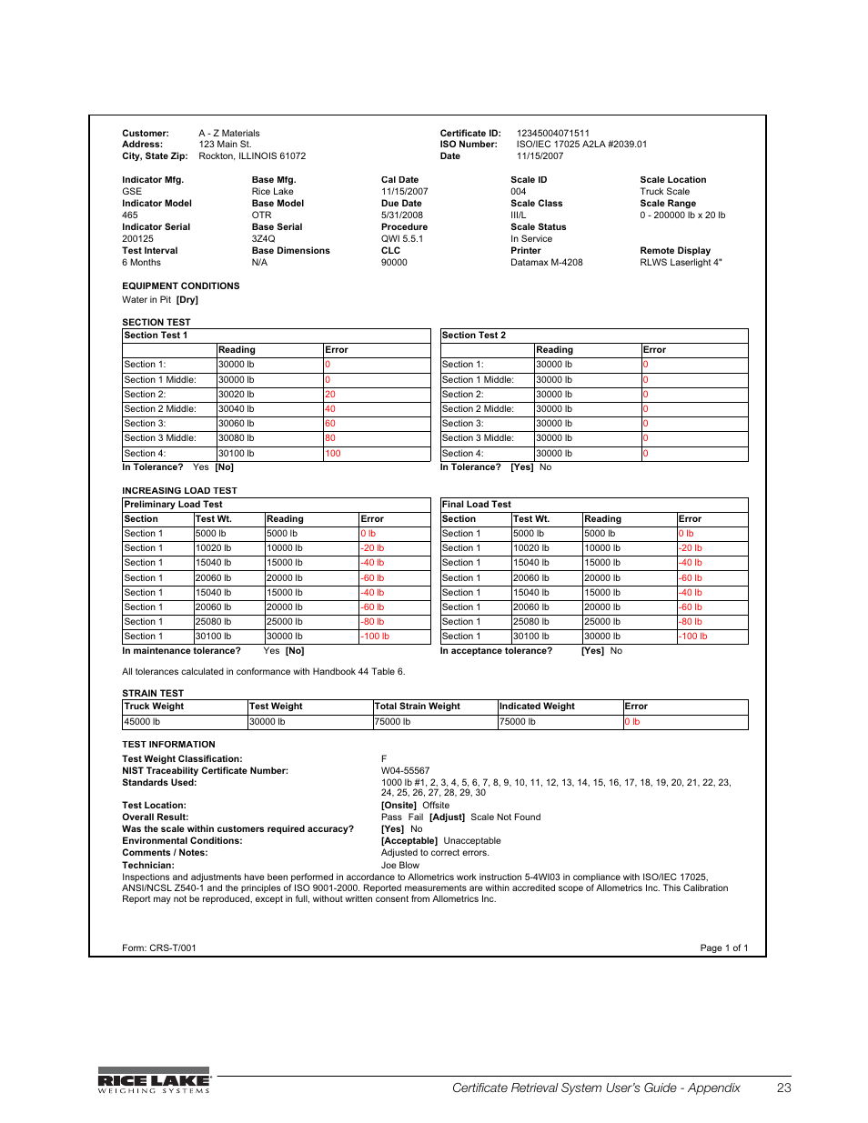 Rice Lake CRS-Certificate Retrieval System User Manual | Page 27 / 36