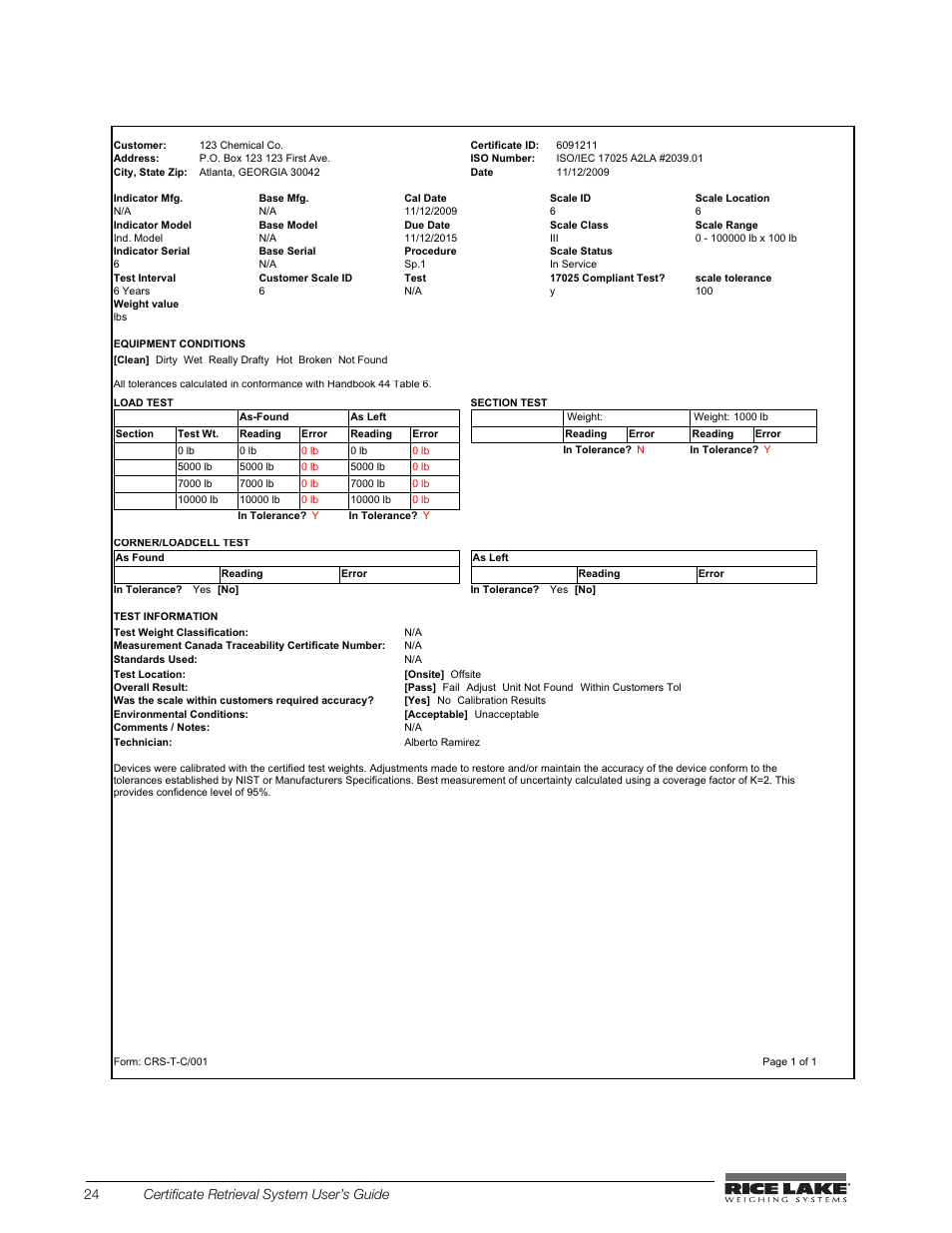 24 certificate retrieval system user’s guide | Rice Lake CRS-Certificate Retrieval System User Manual | Page 28 / 36