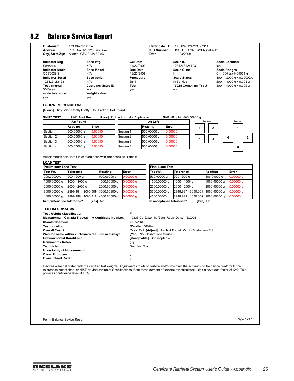 2 balance service report | Rice Lake CRS-Certificate Retrieval System User Manual | Page 29 / 36