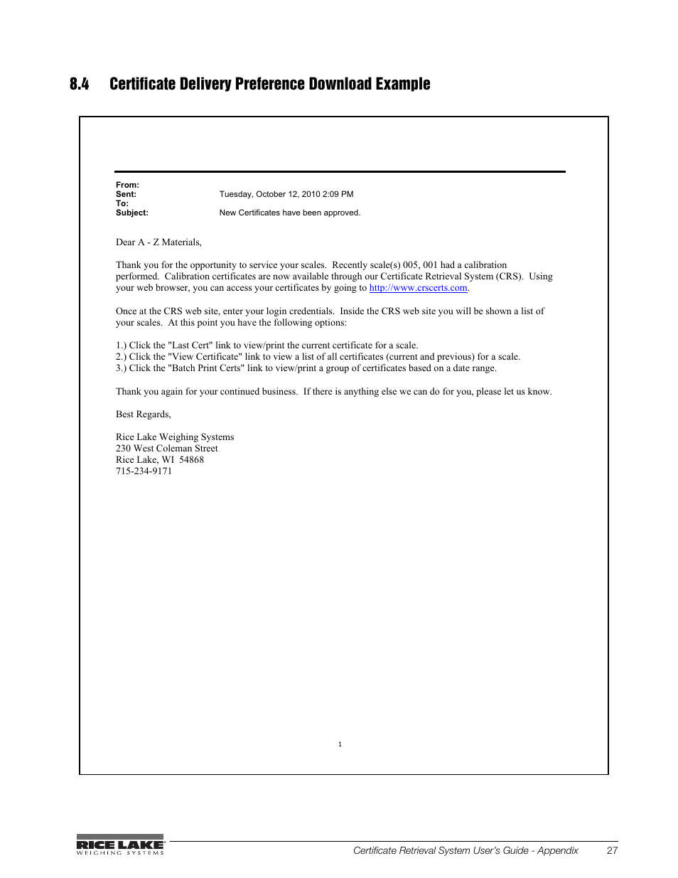 4 certificate delivery preference download example | Rice Lake CRS-Certificate Retrieval System User Manual | Page 31 / 36