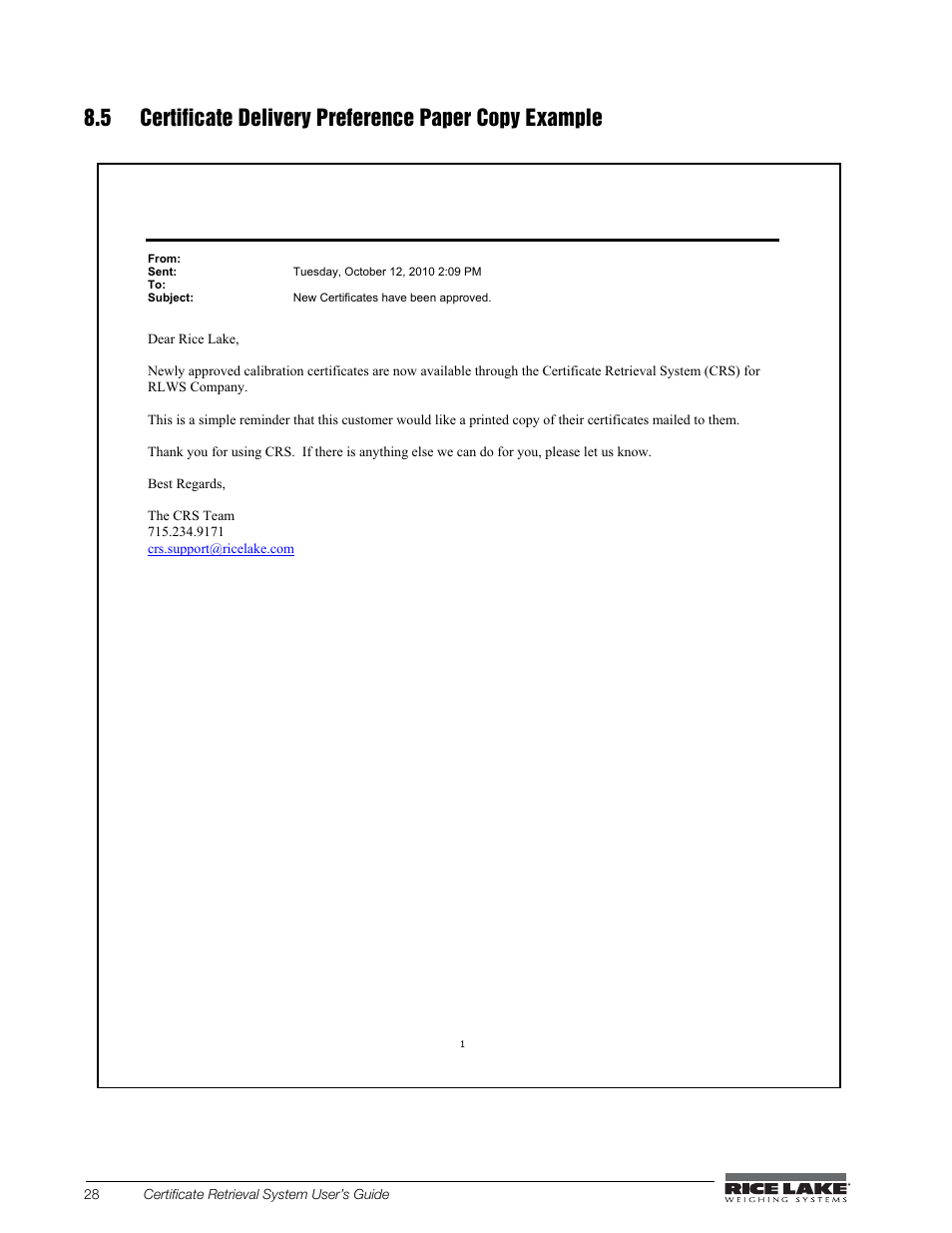 Rice Lake CRS-Certificate Retrieval System User Manual | Page 32 / 36