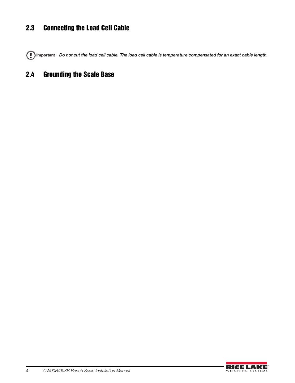 3 connecting the load cell cable, 4 grounding the scale base | Rice Lake CW-90X Base User Manual | Page 8 / 16