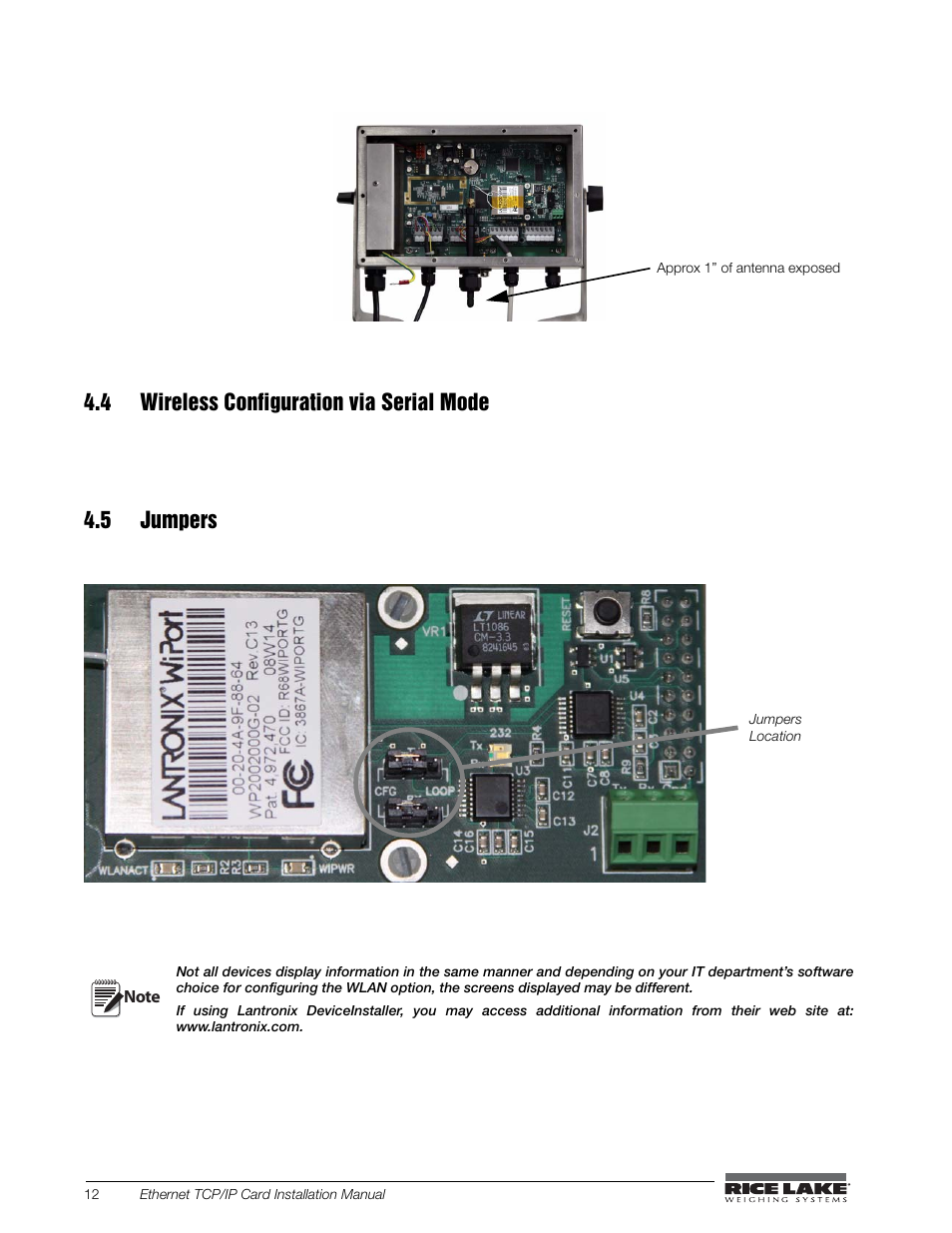 4 wireless configuration via serial mode, 5 jumpers | Rice Lake CW-90X Over/Under/Washdown Checkweigher - Ethernet User Manual | Page 16 / 38