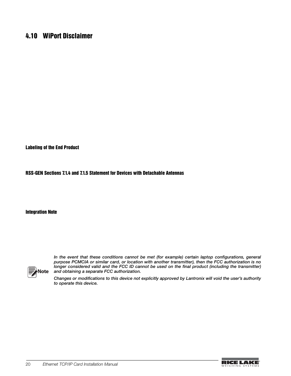 10 wiport disclaimer | Rice Lake CW-90X Over/Under/Washdown Checkweigher - Ethernet User Manual | Page 24 / 38