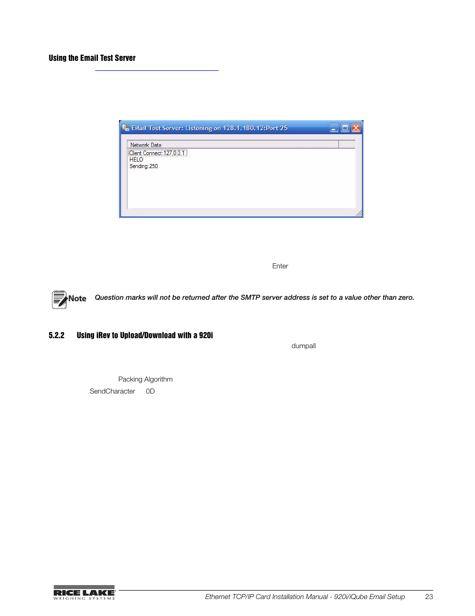 2 using irev to upload/download with a 920i | Rice Lake CW-90X Over/Under/Washdown Checkweigher - Ethernet User Manual | Page 27 / 38