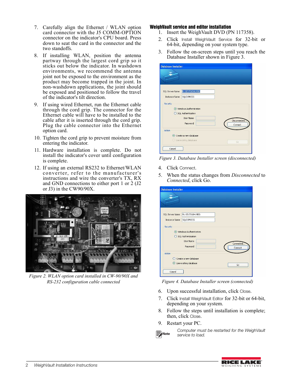 Weighvault service and editor installation | Rice Lake WeighVault for CW-90/CW-90X - Installation Instructions User Manual | Page 2 / 4
