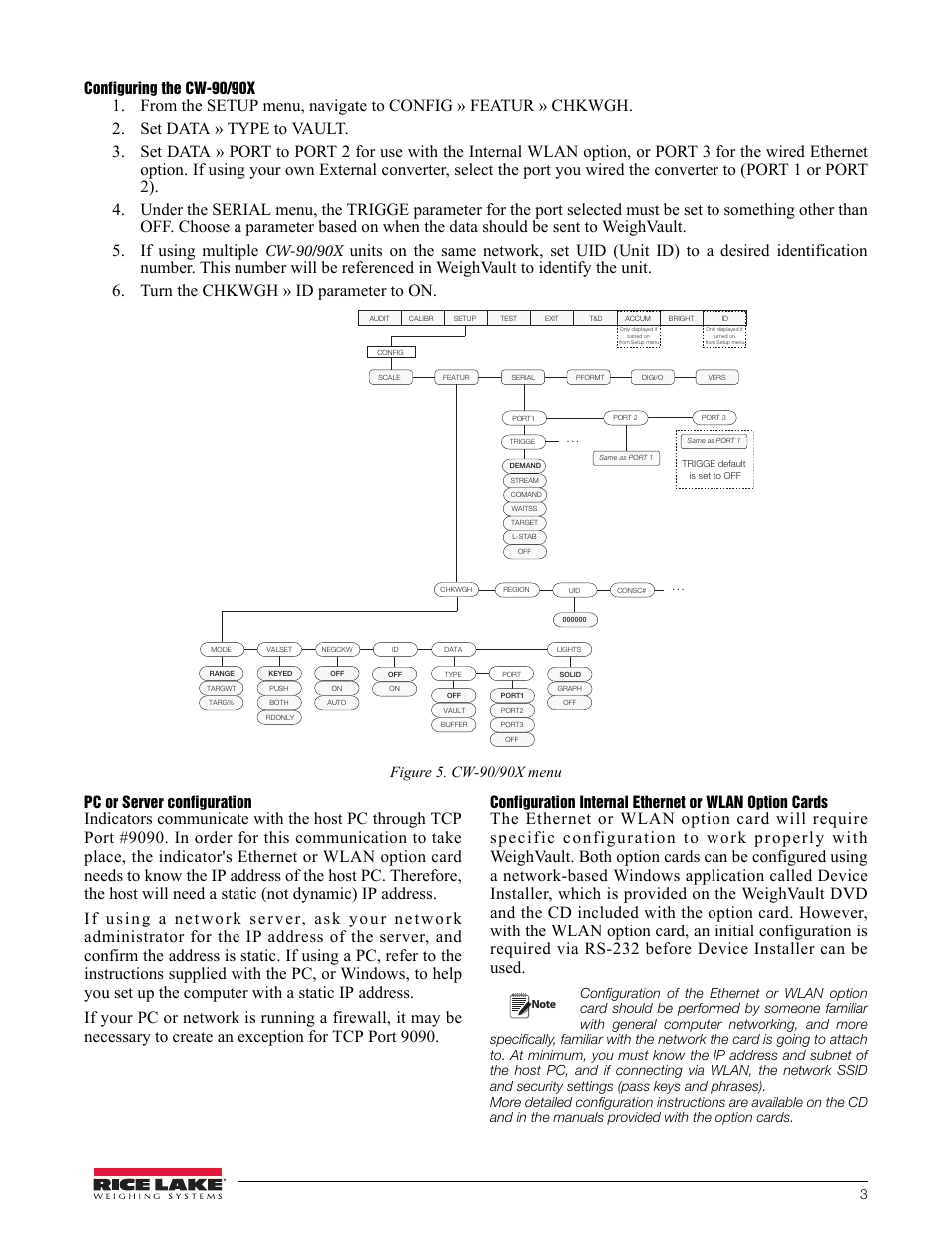 Configuring the cw-90/90x, Pc or server configuration, Cw-90/90x | Rice Lake WeighVault for CW-90/CW-90X - Installation Instructions User Manual | Page 3 / 4