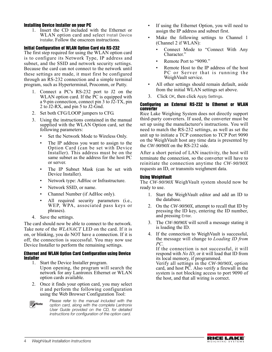 Installing device installer on your pc, Using weighvault | Rice Lake WeighVault for CW-90/CW-90X - Installation Instructions User Manual | Page 4 / 4