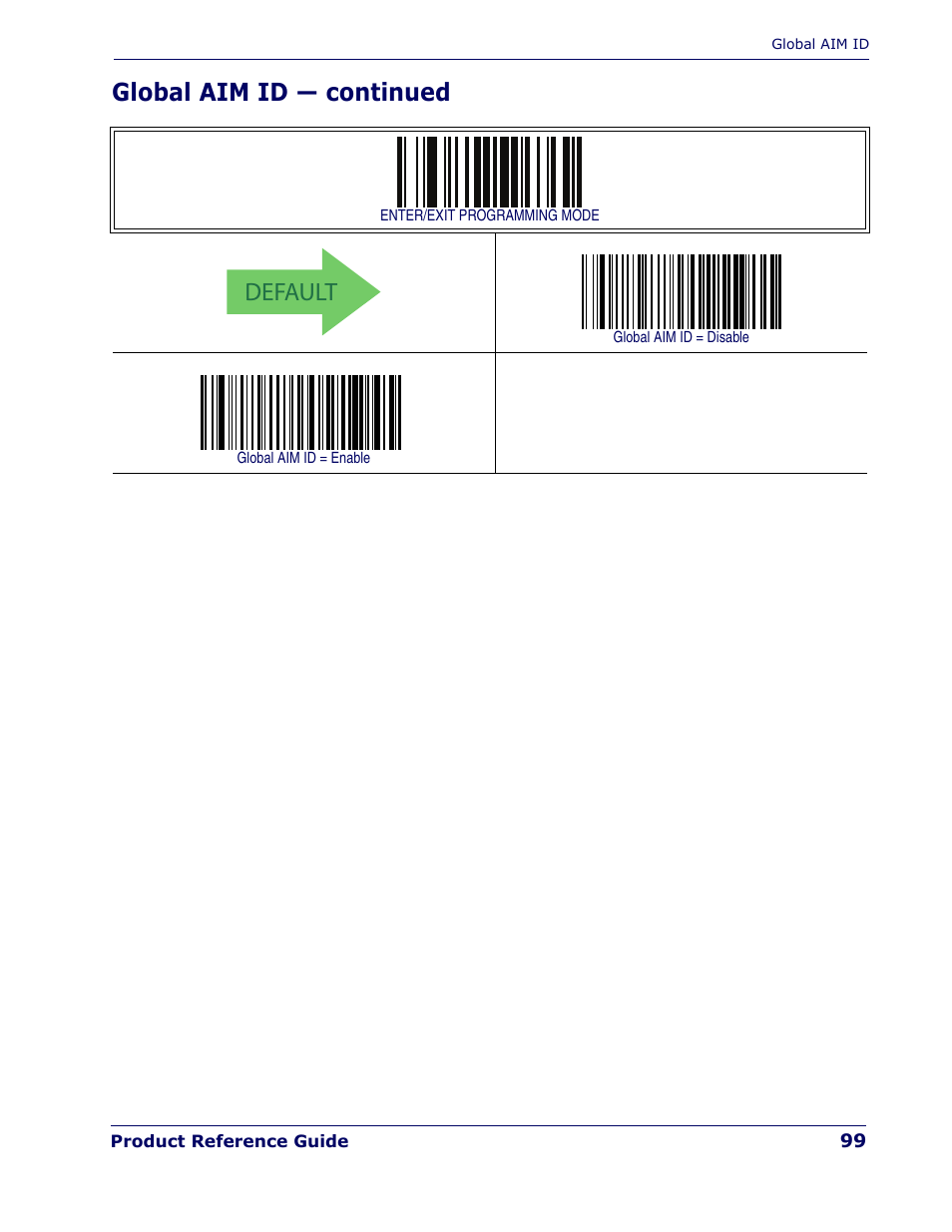 Default, Global aim id — continued | Rice Lake Datalogic PowerScan PD7100 Series Laser Scanner User Manual | Page 107 / 324