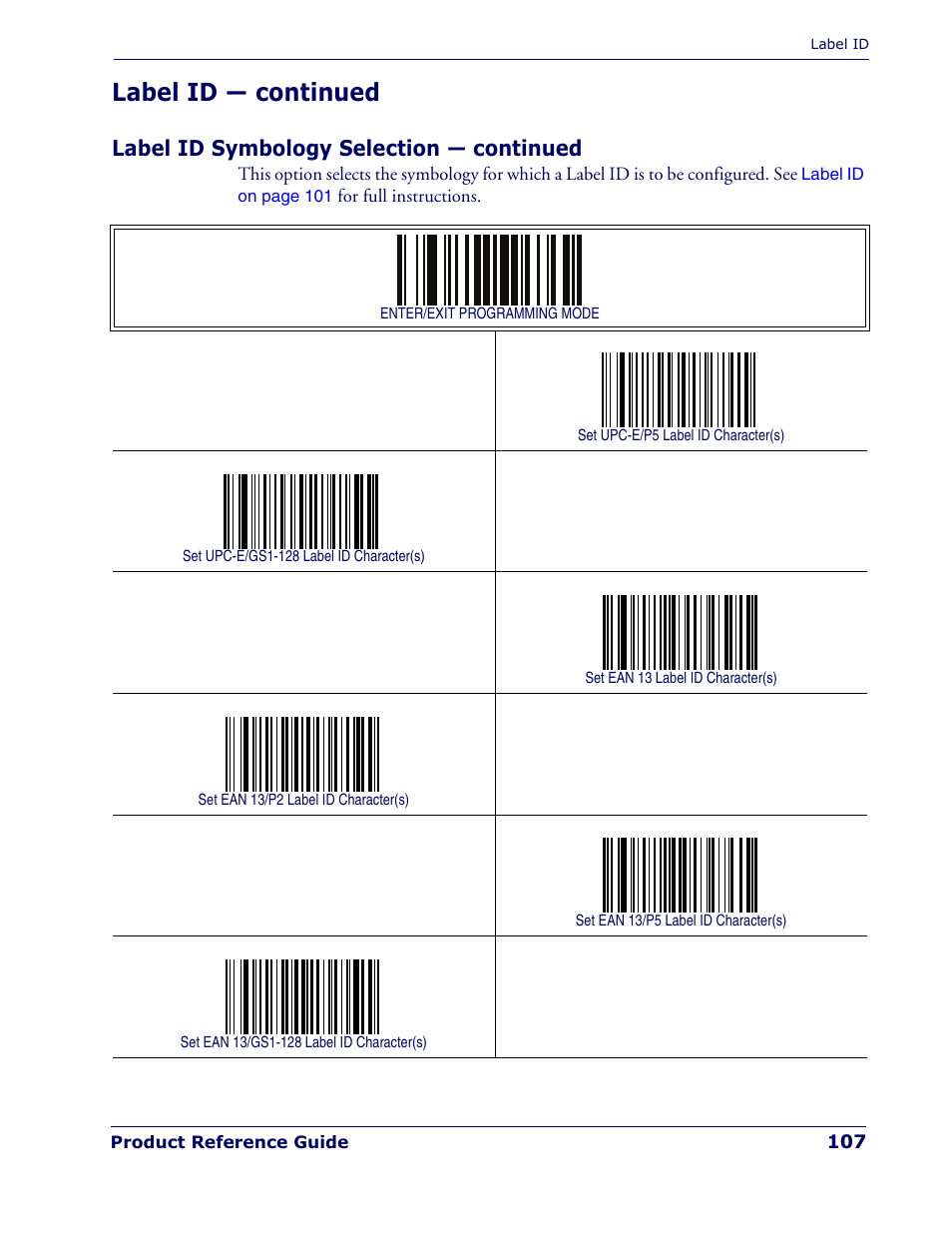 Label id — continued, Label id symbology selection — continued | Rice Lake Datalogic PowerScan PD7100 Series Laser Scanner User Manual | Page 115 / 324