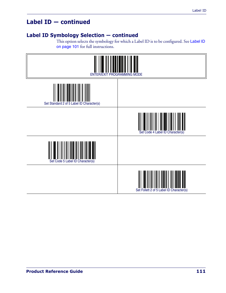 Label id — continued, Label id symbology selection — continued | Rice Lake Datalogic PowerScan PD7100 Series Laser Scanner User Manual | Page 119 / 324