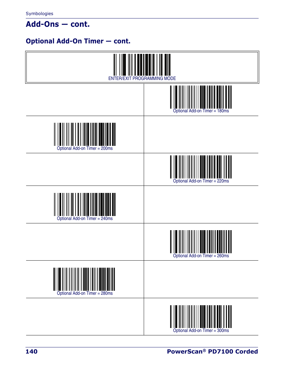 Add-ons — cont, Optional add-on timer — cont | Rice Lake Datalogic PowerScan PD7100 Series Laser Scanner User Manual | Page 148 / 324