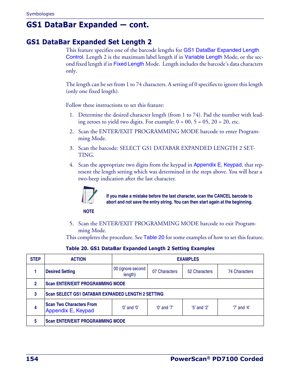 Gs1 databar expanded set length 2, Gs1 databar expanded — cont | Rice Lake Datalogic PowerScan PD7100 Series Laser Scanner User Manual | Page 162 / 324