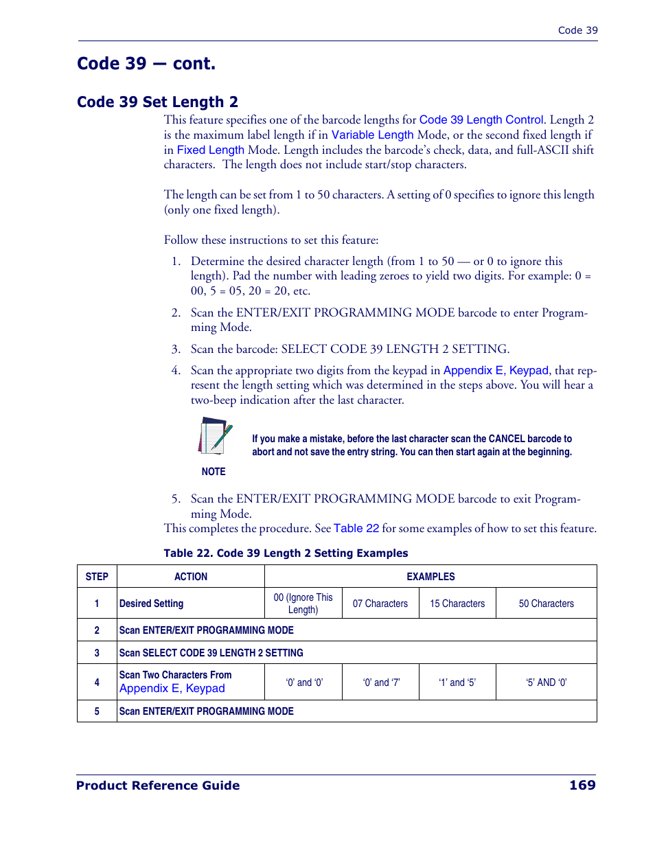 Code 39 set length 2, Code 39 — cont | Rice Lake Datalogic PowerScan PD7100 Series Laser Scanner User Manual | Page 177 / 324