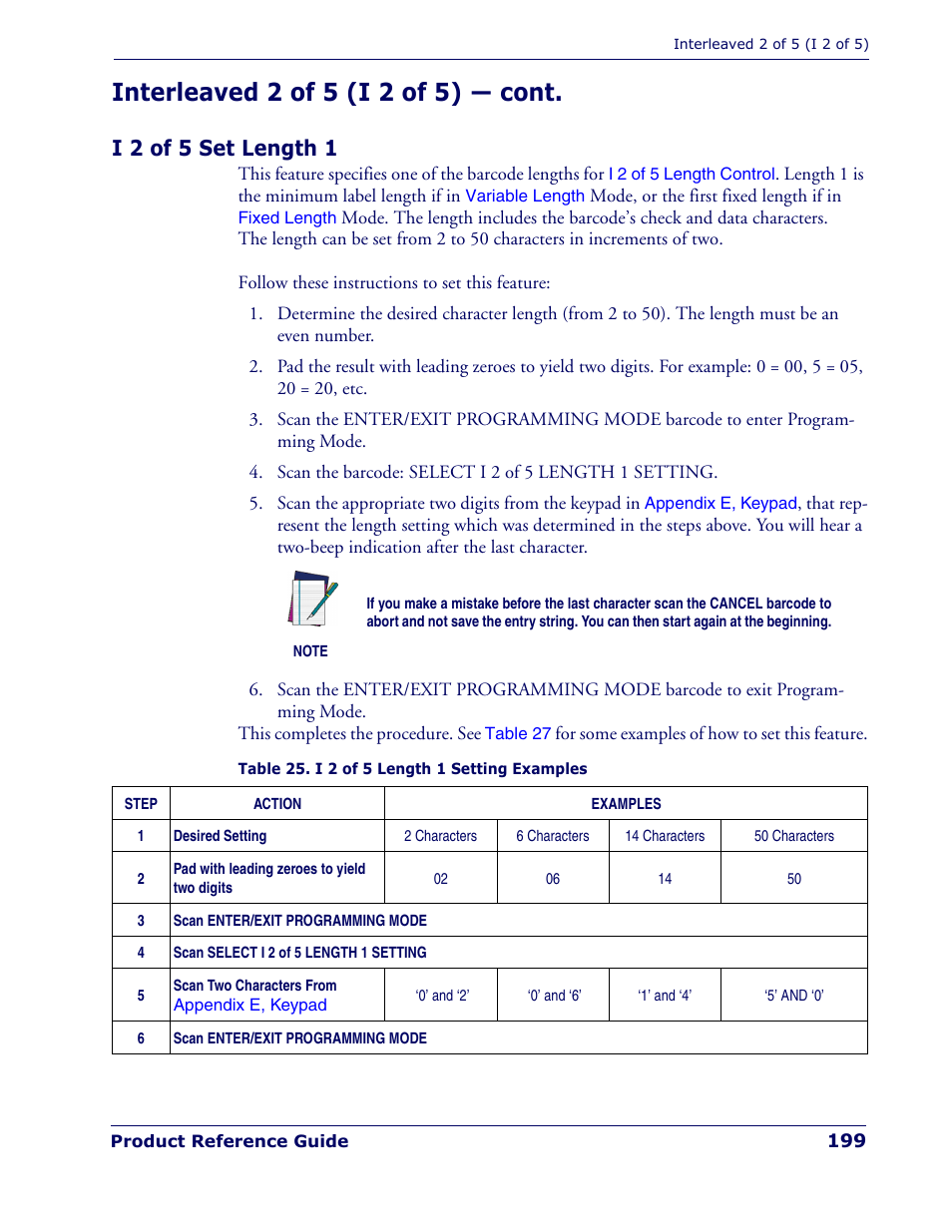 I 2 of 5 set length 1, Interleaved 2 of 5 (i 2 of 5) — cont | Rice Lake Datalogic PowerScan PD7100 Series Laser Scanner User Manual | Page 207 / 324