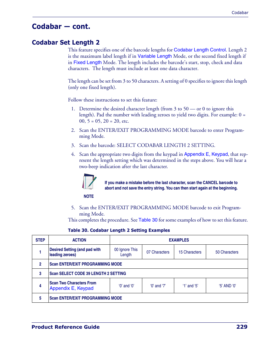 Codabar set length 2, Codabar — cont | Rice Lake Datalogic PowerScan PD7100 Series Laser Scanner User Manual | Page 237 / 324