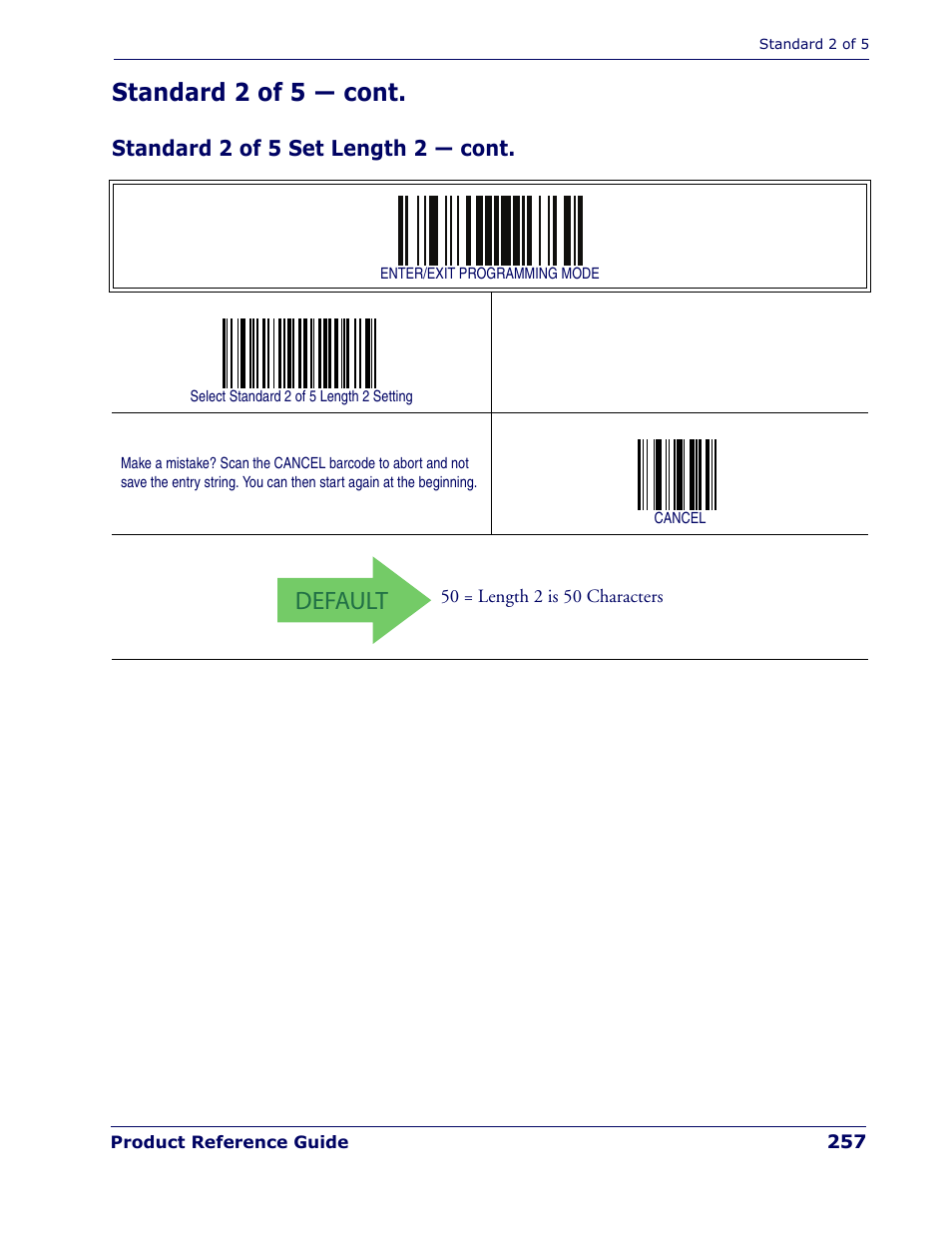 Default, Standard 2 of 5 — cont | Rice Lake Datalogic PowerScan PD7100 Series Laser Scanner User Manual | Page 265 / 324