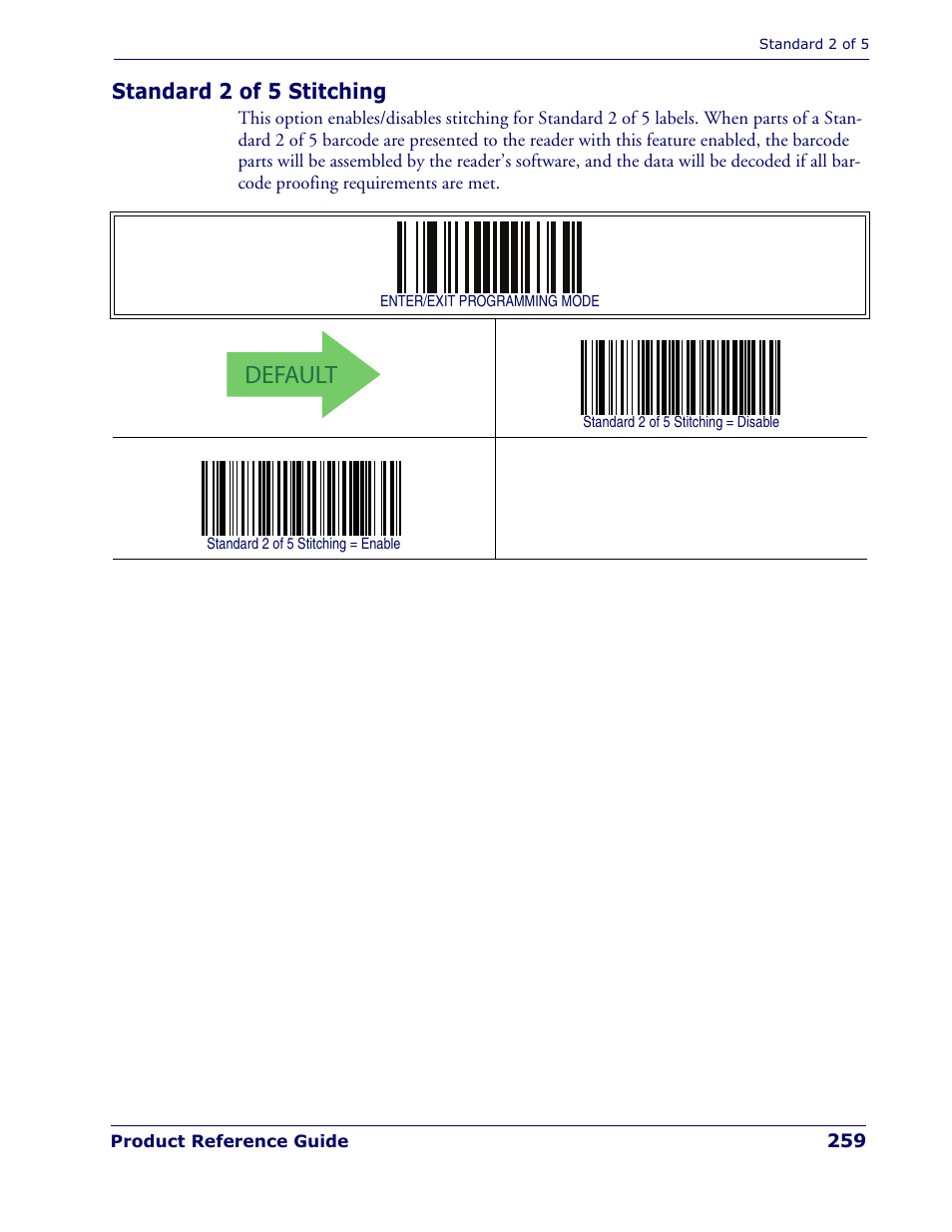 Standard 2 of 5 stitching, Default | Rice Lake Datalogic PowerScan PD7100 Series Laser Scanner User Manual | Page 267 / 324