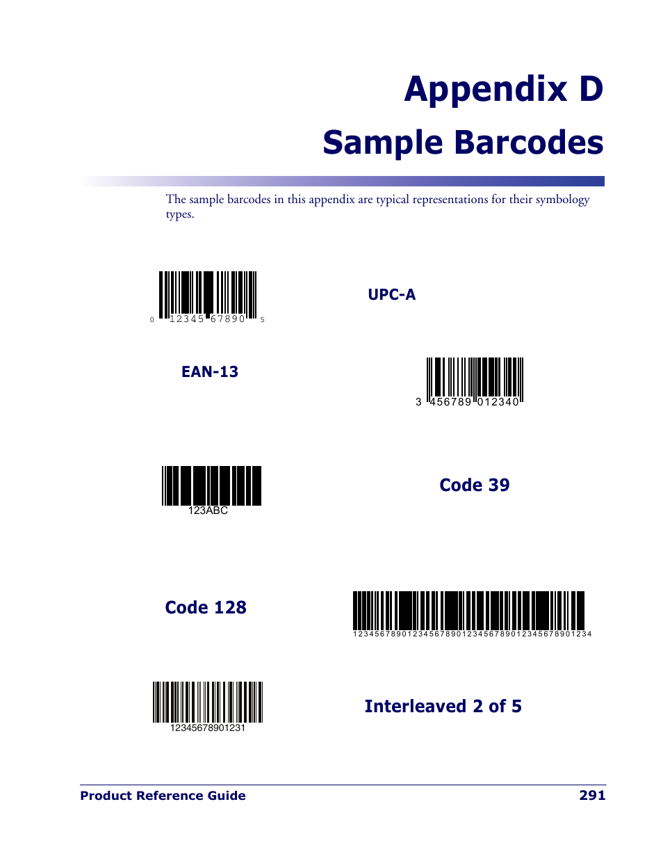 Sample barcodes, Upc-a, Interleaved 2 of 5 | Appendix d. sample barcodes, Appendix d, sample barcodes, Offers sample, Appendix d | Rice Lake Datalogic PowerScan PD7100 Series Laser Scanner User Manual | Page 299 / 324