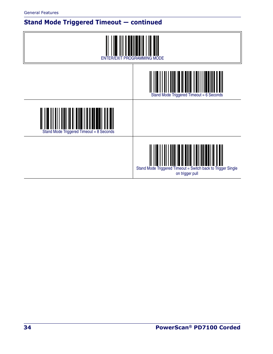 Stand mode triggered timeout — continued | Rice Lake Datalogic PowerScan PD7100 Series Laser Scanner User Manual | Page 42 / 324