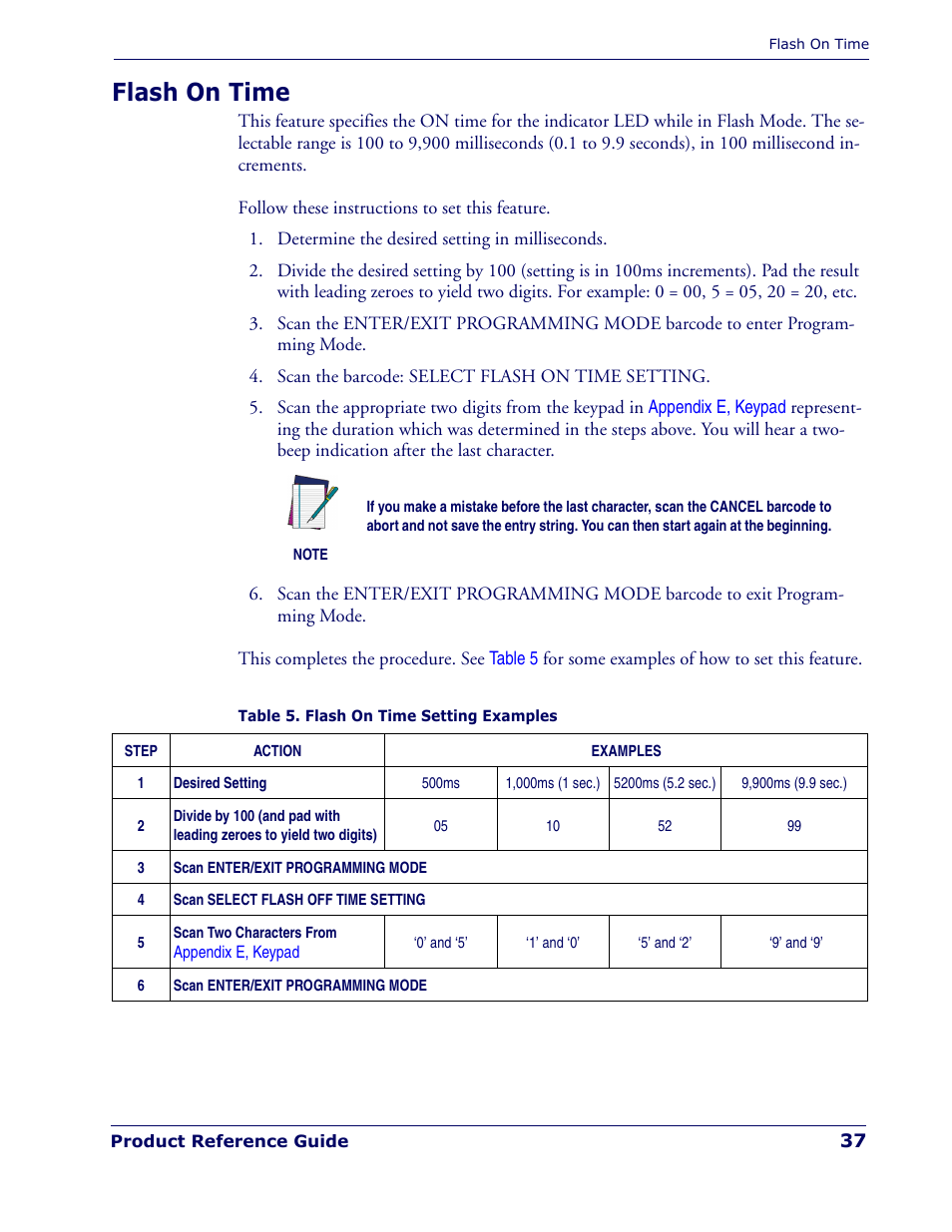 Flash on time, Controlled by | Rice Lake Datalogic PowerScan PD7100 Series Laser Scanner User Manual | Page 45 / 324