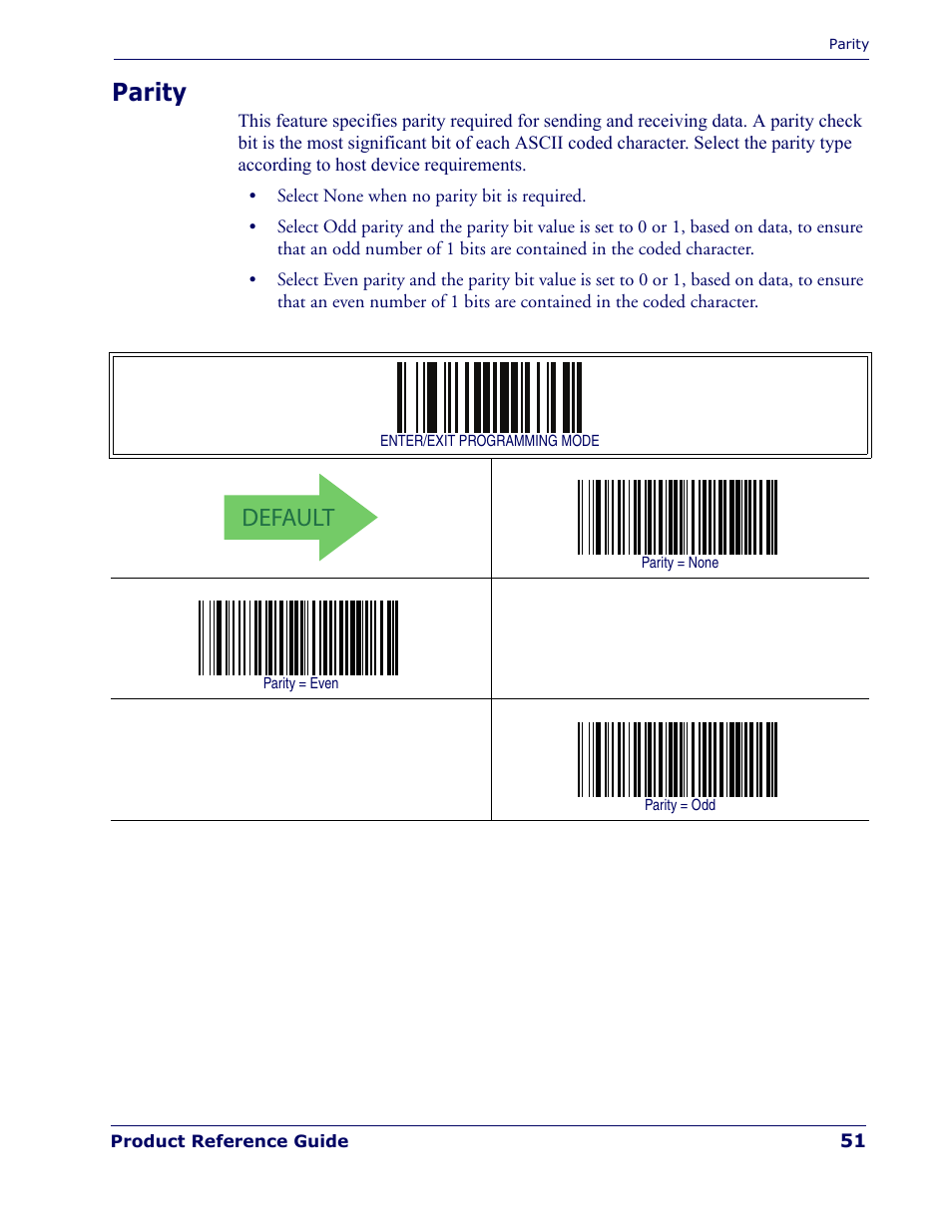 Parity, Default | Rice Lake Datalogic PowerScan PD7100 Series Laser Scanner User Manual | Page 59 / 324