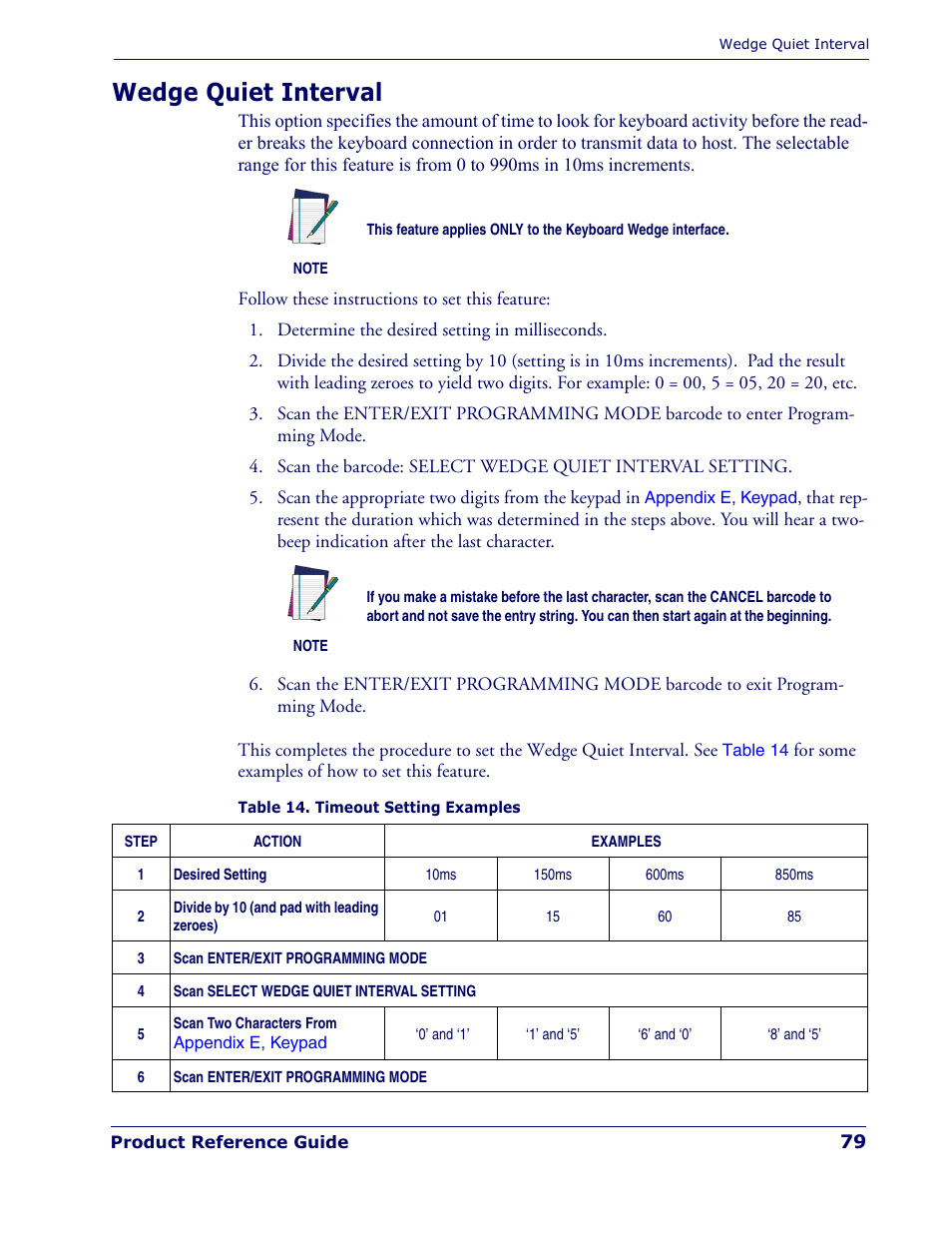 Wedge quiet interval | Rice Lake Datalogic PowerScan PD7100 Series Laser Scanner User Manual | Page 87 / 324