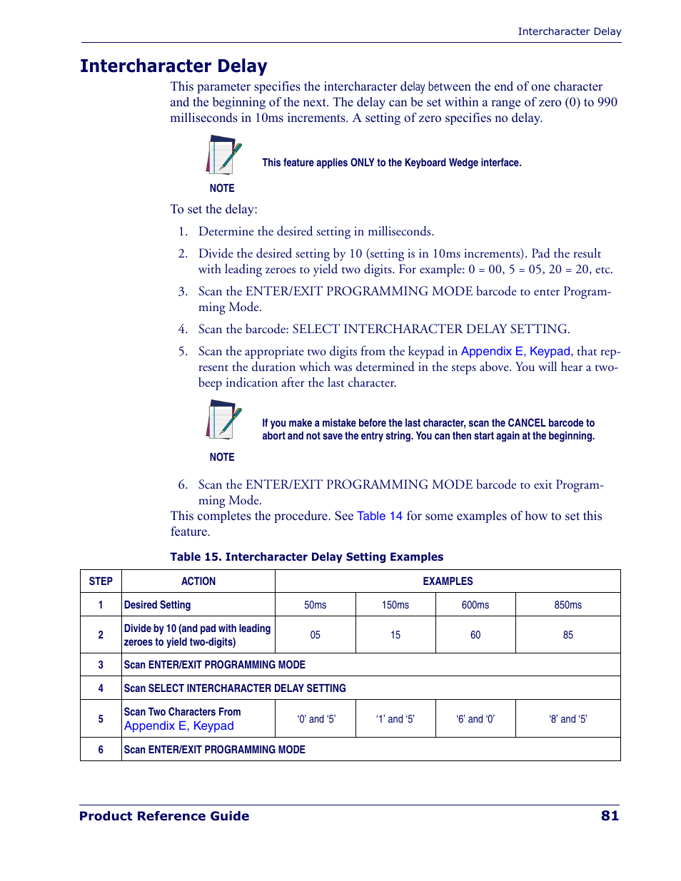 Intercharacter delay | Rice Lake Datalogic PowerScan PD7100 Series Laser Scanner User Manual | Page 89 / 324