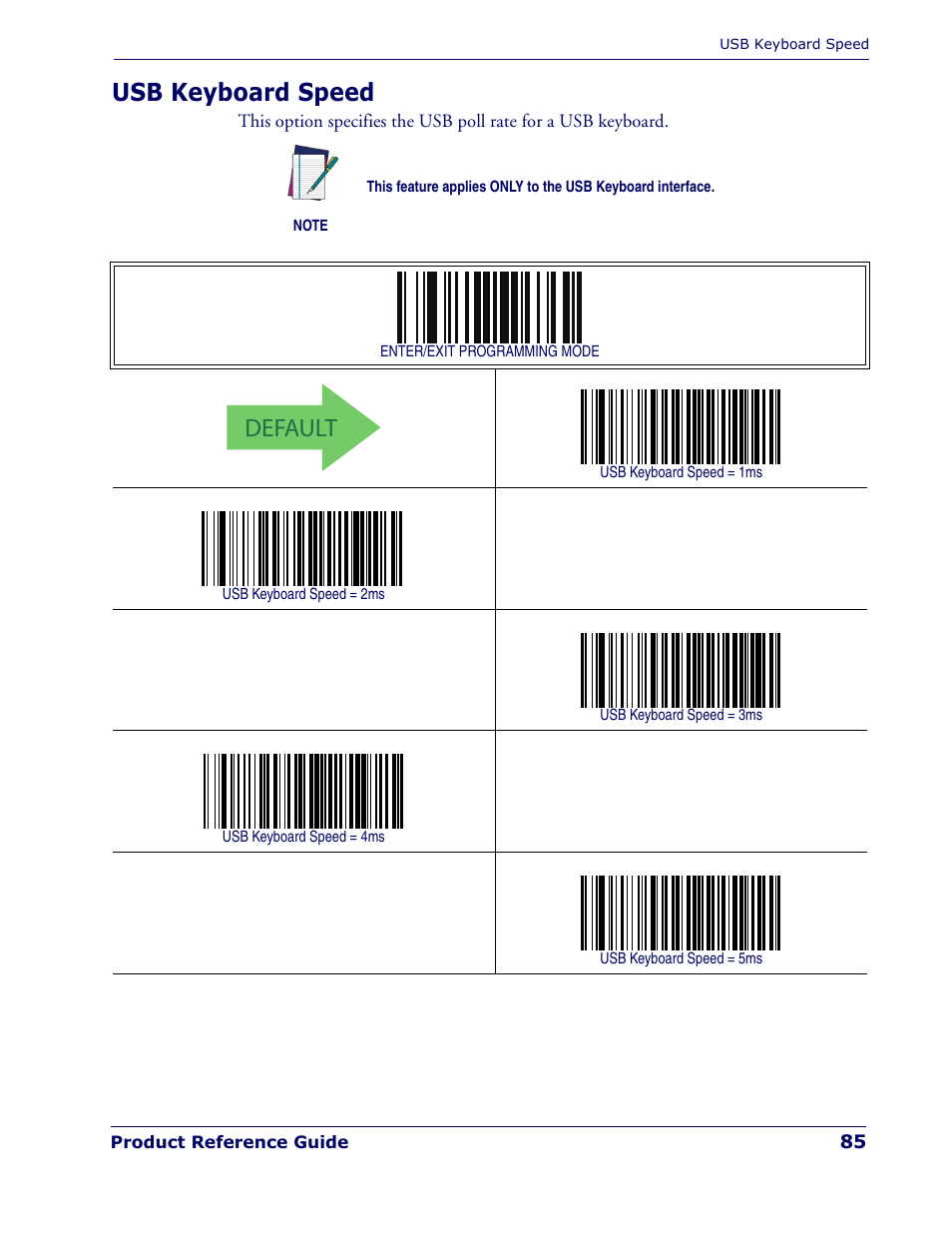 Usb keyboard speed, Default | Rice Lake Datalogic PowerScan PD7100 Series Laser Scanner User Manual | Page 93 / 324