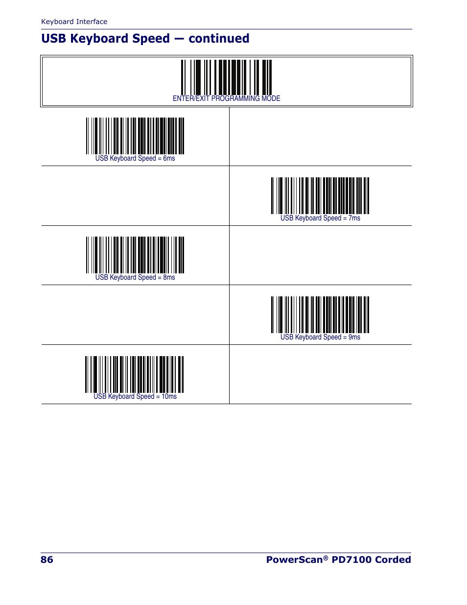 Usb keyboard speed — continued | Rice Lake Datalogic PowerScan PD7100 Series Laser Scanner User Manual | Page 94 / 324