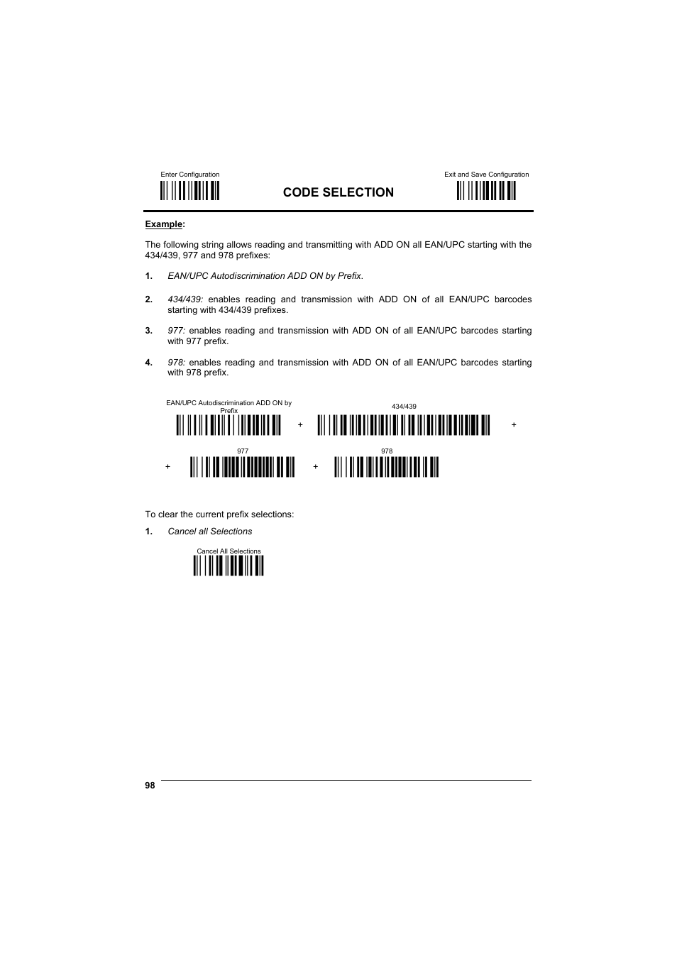 М$+;о, М$-?о, Ìaa8ad19î | Ìet7977qî, Ìet8978zî, Ìet0wо, Code selection | Rice Lake Datalogic PowerScan RF 8000 Series Laser Scanner User Manual | Page 106 / 212