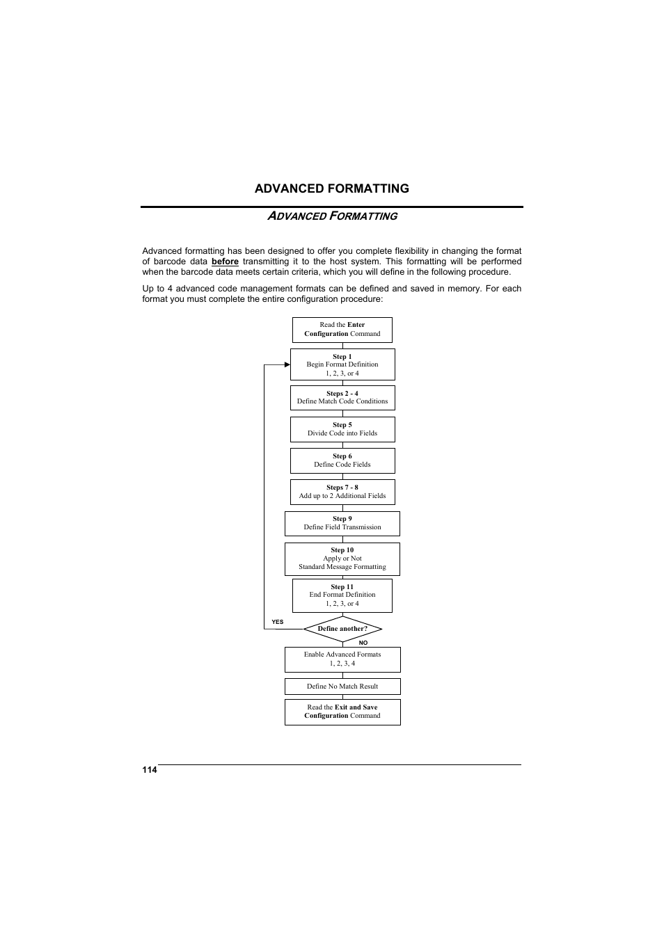 Advanced formatting, Dvanced, Ormatting | Rice Lake Datalogic PowerScan RF 8000 Series Laser Scanner User Manual | Page 122 / 212