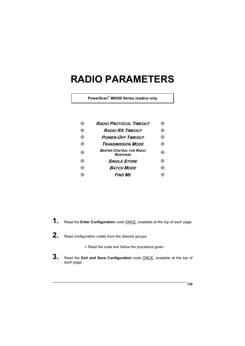 Radio parameters | Rice Lake Datalogic PowerScan RF 8000 Series Laser Scanner User Manual | Page 137 / 212