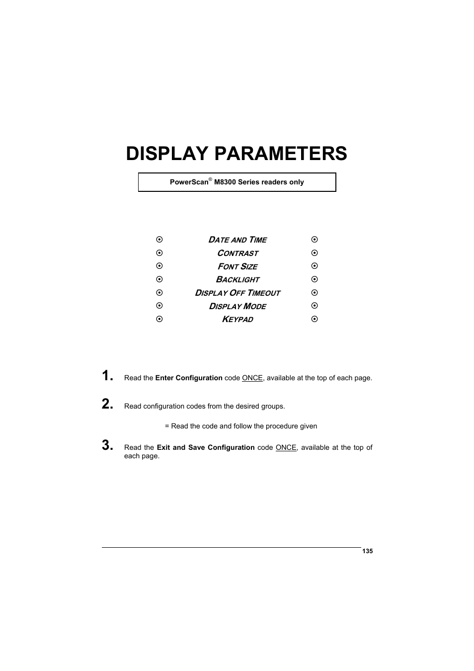 Display parameters | Rice Lake Datalogic PowerScan RF 8000 Series Laser Scanner User Manual | Page 143 / 212
