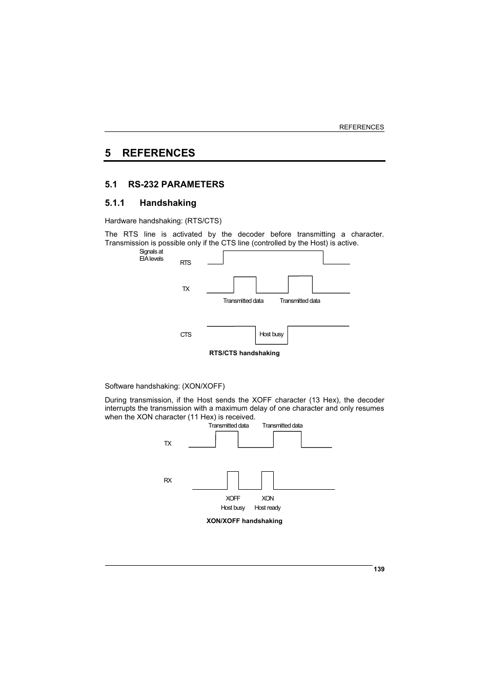 5 references, 1 rs-232 parameters, 1 handshaking | References, Rs-232 parameters, Handshaking | Rice Lake Datalogic PowerScan RF 8000 Series Laser Scanner User Manual | Page 147 / 212