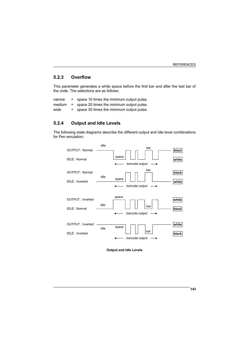 3 overflow, 4 output and idle levels, Overflow | Output and idle levels | Rice Lake Datalogic PowerScan RF 8000 Series Laser Scanner User Manual | Page 151 / 212