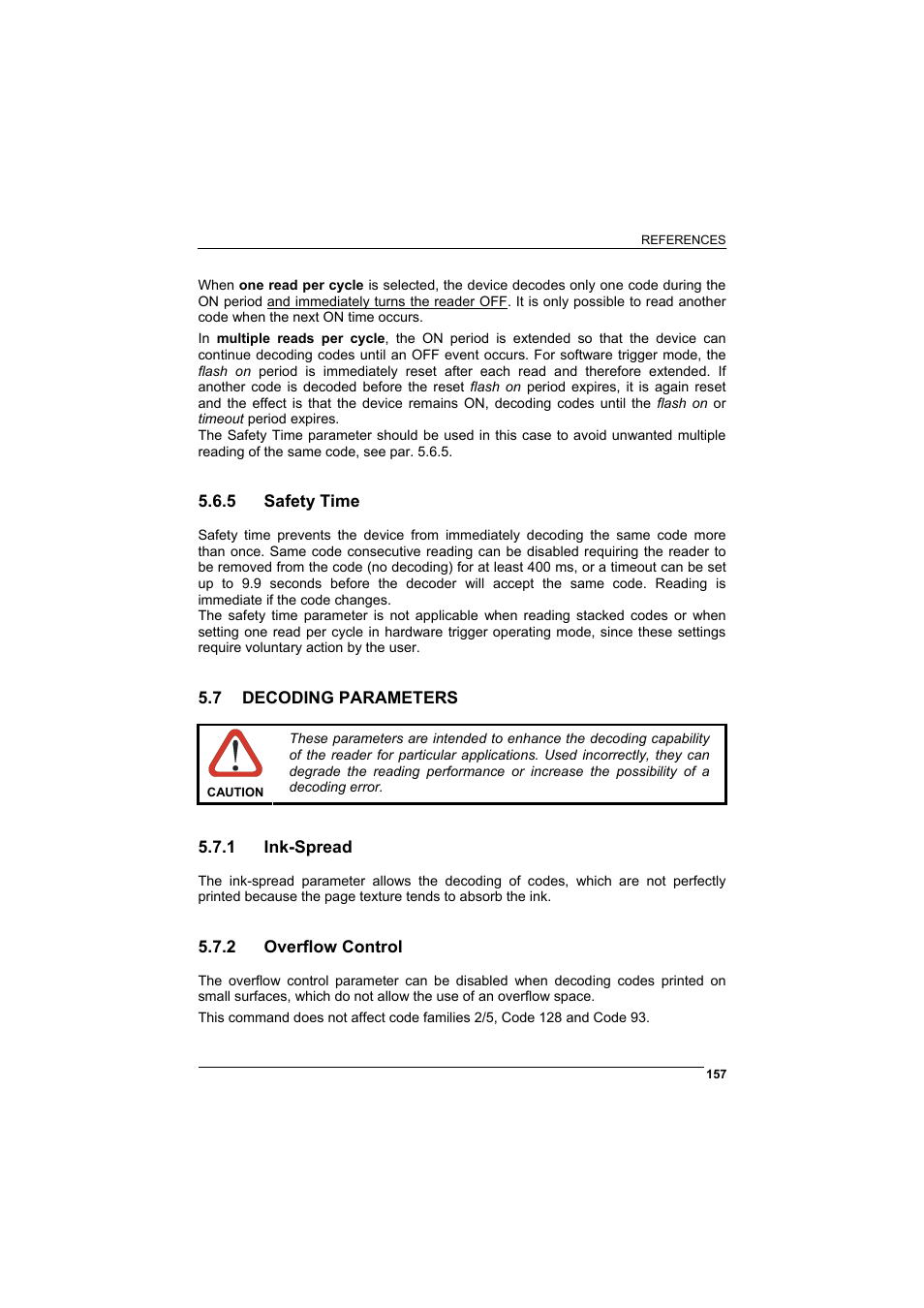 5 safety time, 7 decoding parameters, 1 ink-spread | 2 overflow control, Safety time, Decoding parameters, Ink-spread, Overflow control | Rice Lake Datalogic PowerScan RF 8000 Series Laser Scanner User Manual | Page 165 / 212
