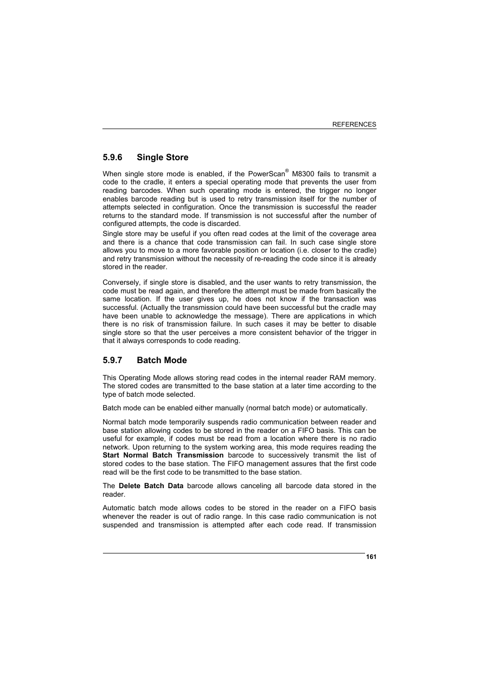 6 single store, 7 batch mode, Single store | Batch mode | Rice Lake Datalogic PowerScan RF 8000 Series Laser Scanner User Manual | Page 169 / 212