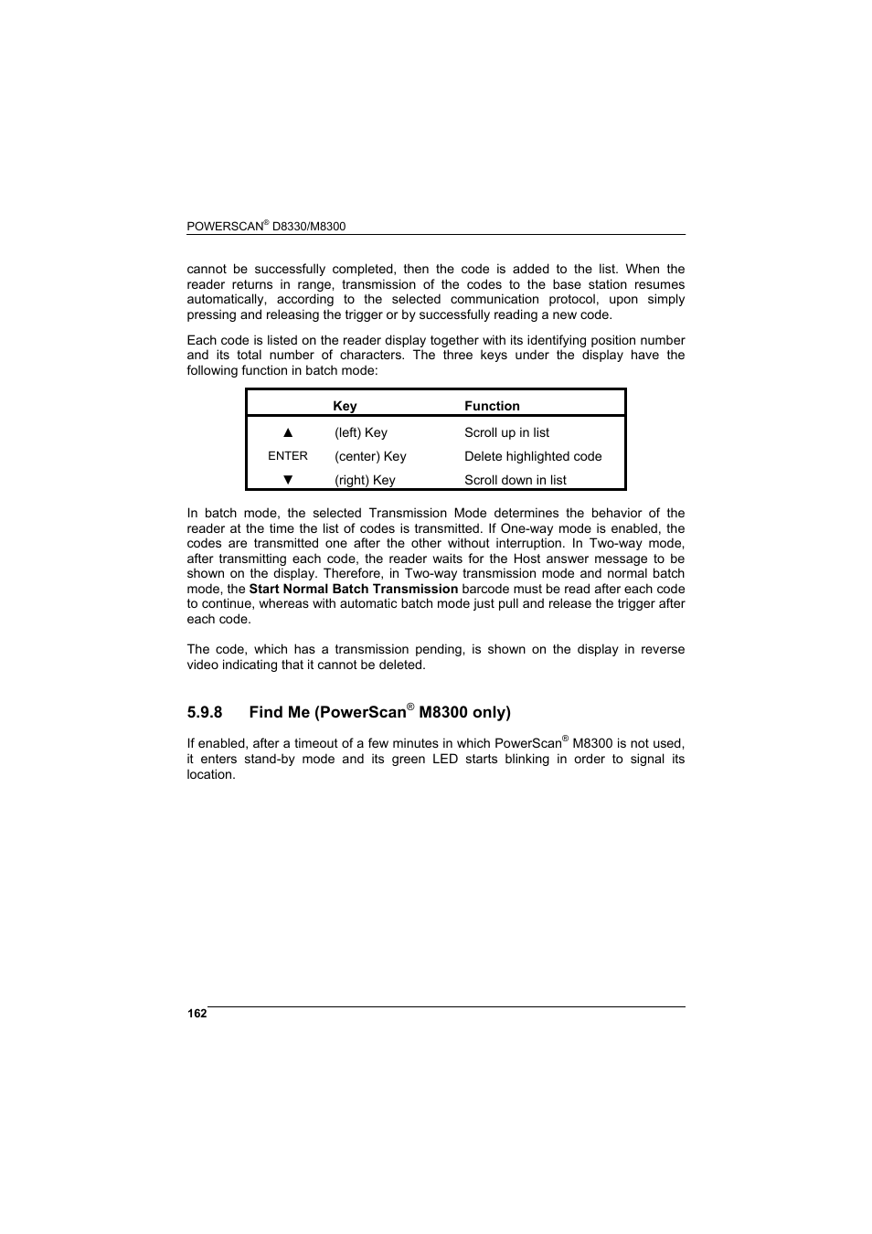 8 find me (powerscan® m8300 only), Find me (powerscan, M8300 only) | 8 find me (powerscan | Rice Lake Datalogic PowerScan RF 8000 Series Laser Scanner User Manual | Page 170 / 212