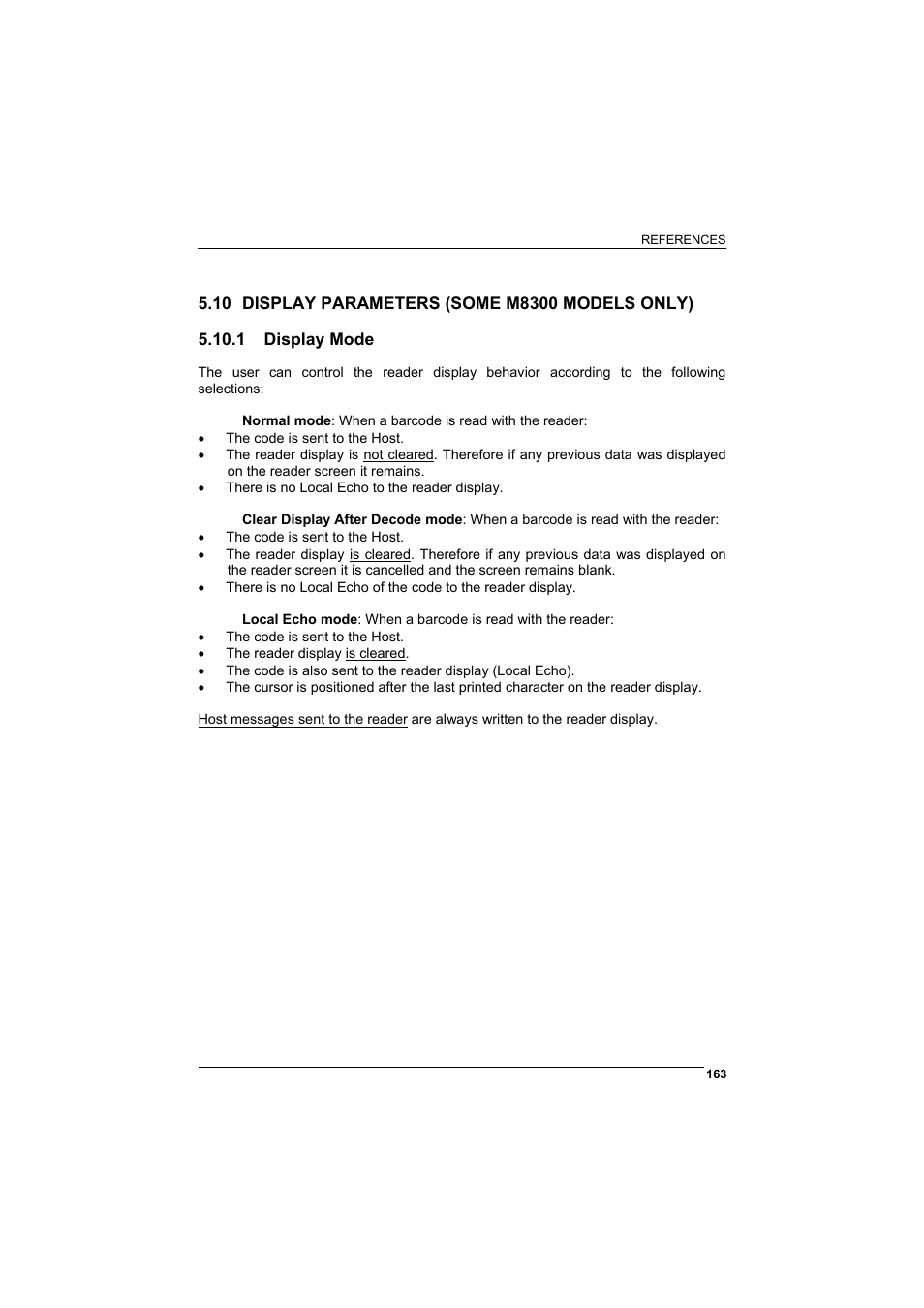 10 display parameters (some m8300 models only), 1 display mode, Display parameters (some m8300 models only) | Display mode | Rice Lake Datalogic PowerScan RF 8000 Series Laser Scanner User Manual | Page 171 / 212