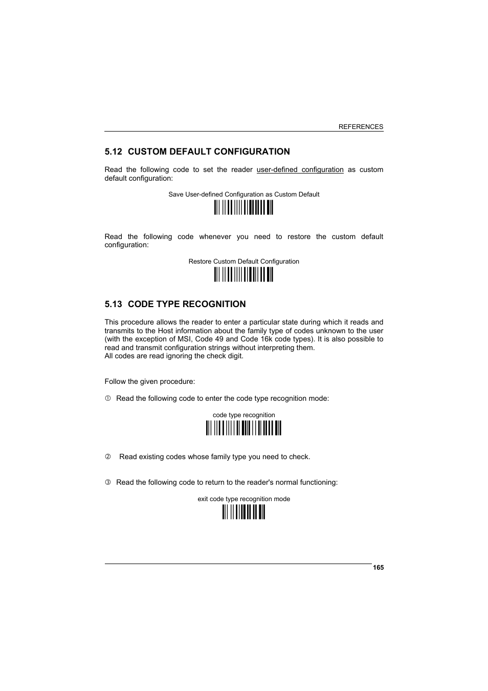 12 custom default configuration, 13 code type recognition, Custom default configuration | Code type recognition, М$+$0во, М$+$1$о, Ì#+codeâî, М$-?о | Rice Lake Datalogic PowerScan RF 8000 Series Laser Scanner User Manual | Page 173 / 212